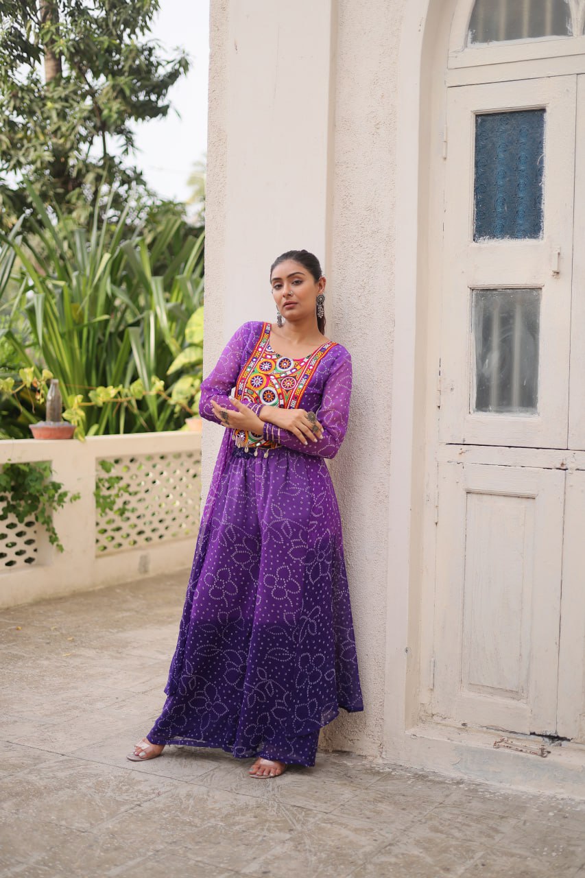 Womenline Purple Colour Bandhani Print Navratri Kurti