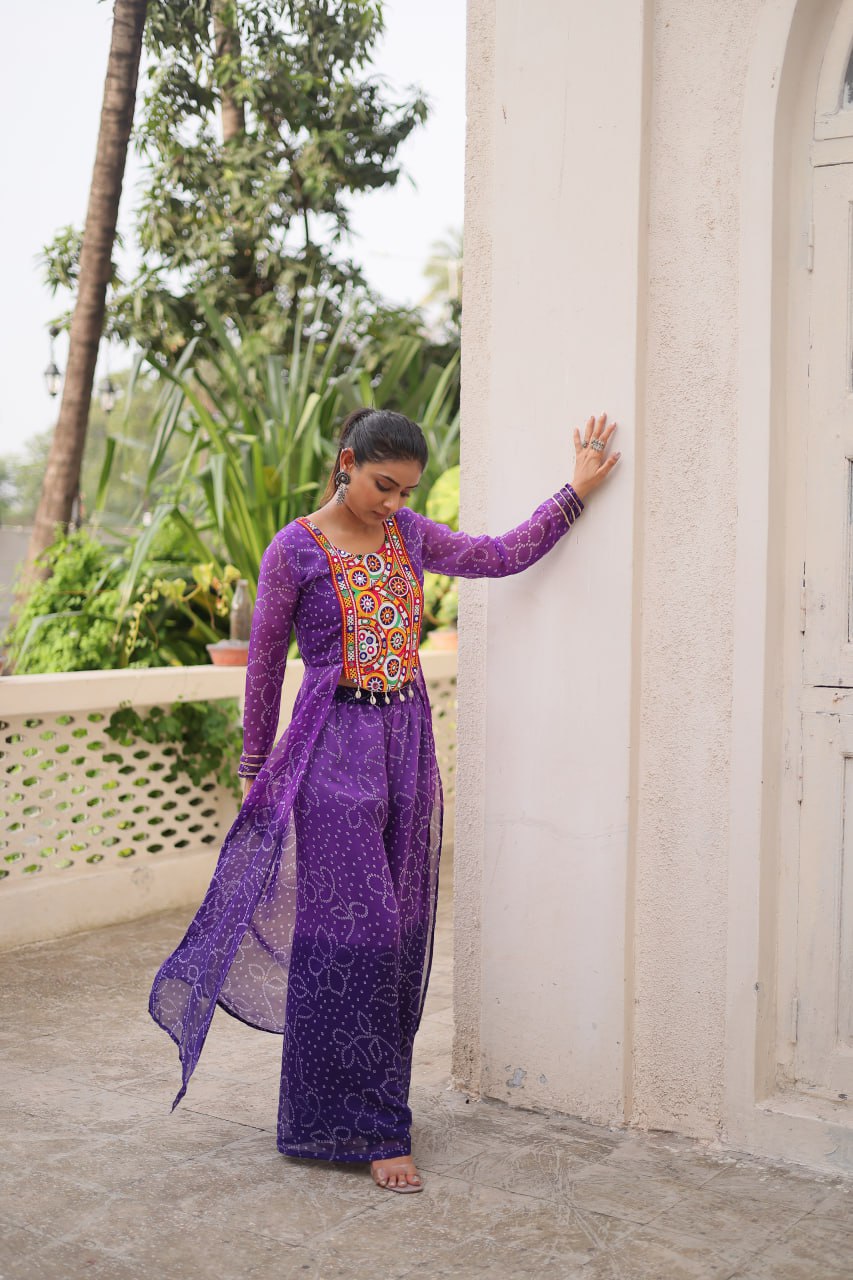 Womenline Purple Colour Bandhani Print Navratri Kurti