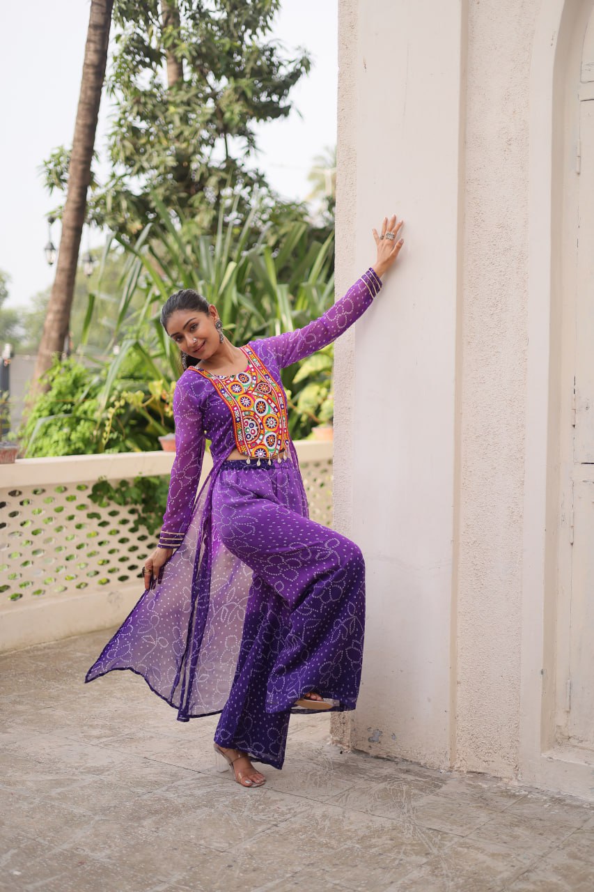 Womenline Purple Colour Bandhani Print Navratri Kurti