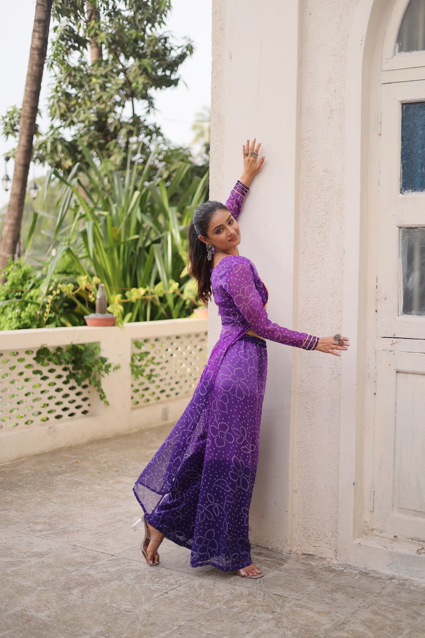 Womenline Purple Colour Bandhani Print Navratri Kurti