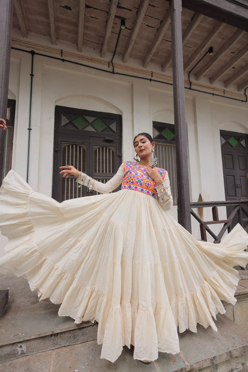 Womenline Off White Color Kora Cotton Navratri Gown