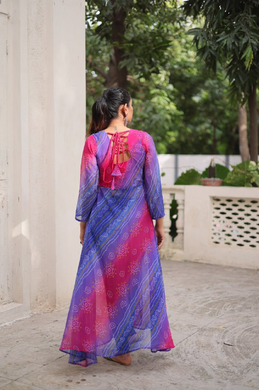 Womenline Purpal And Pink Color Bandhani Print Navratri Kurti