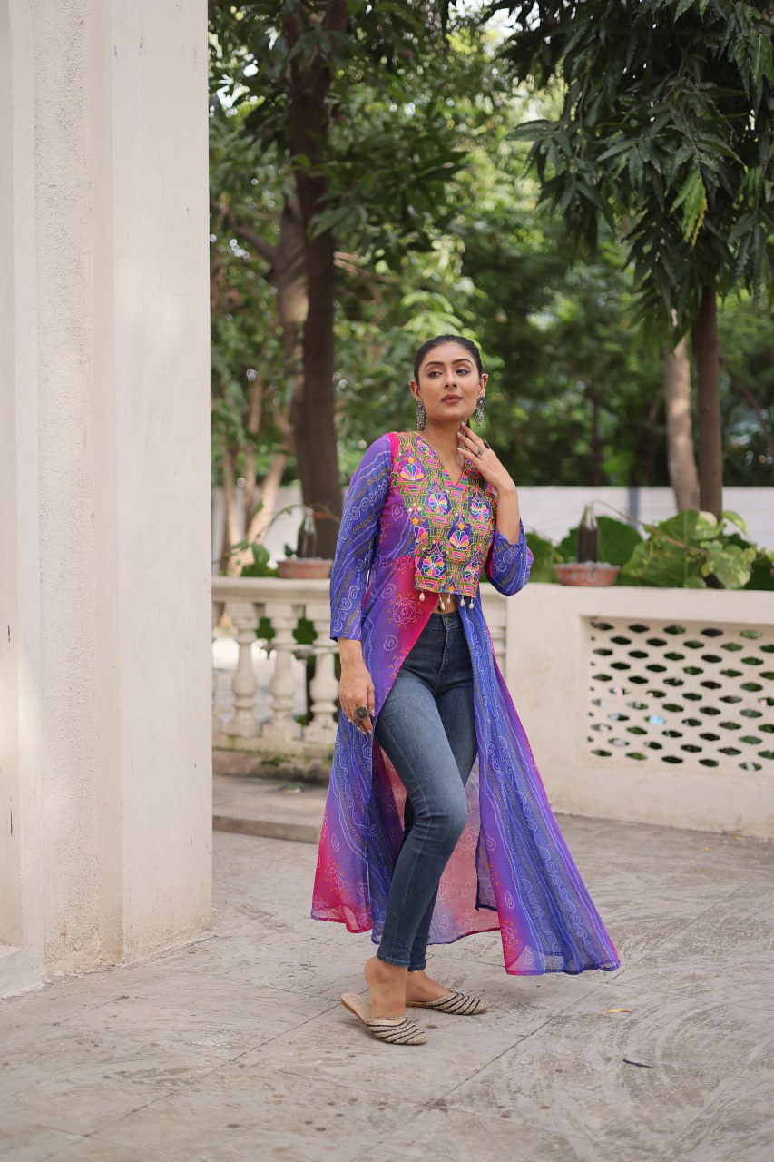 Womenline Purpal And Pink Color Bandhani Print Navratri Kurti