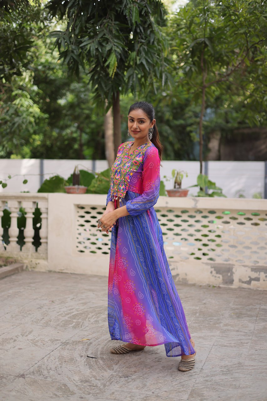 Womenline Purpal And Pink Color Bandhani Print Navratri Kurti