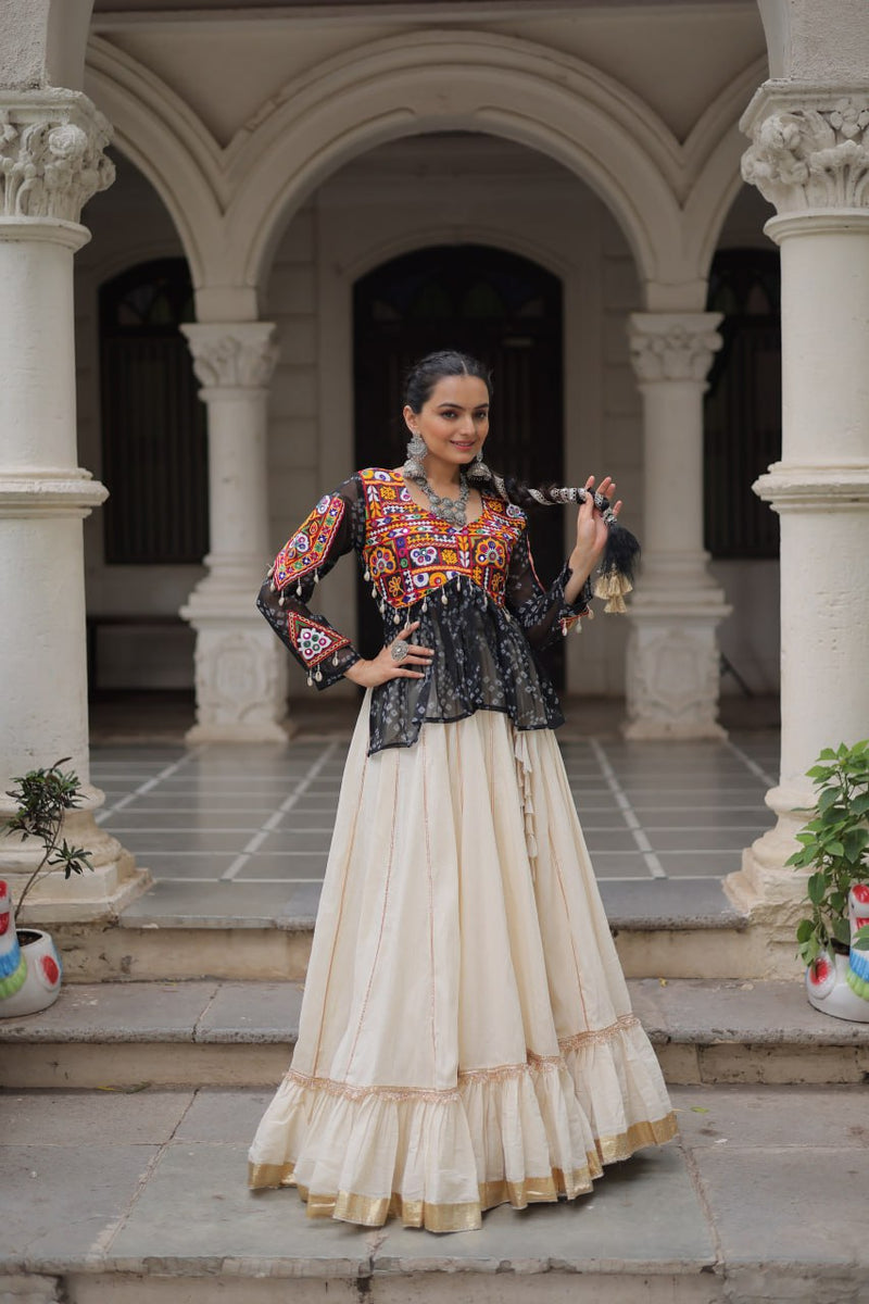 Womenline Black Color  Kora Cotton Navratri Lehenga Choli