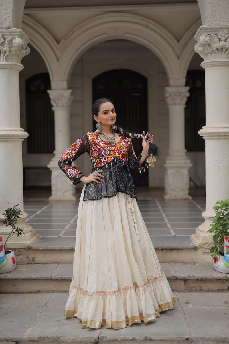 Womenline Black Color  Kora Cotton Navratri Lehenga Choli