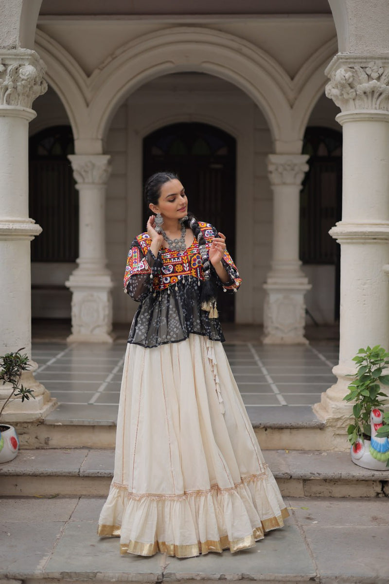 Womenline Black Color  Kora Cotton Navratri Lehenga Choli