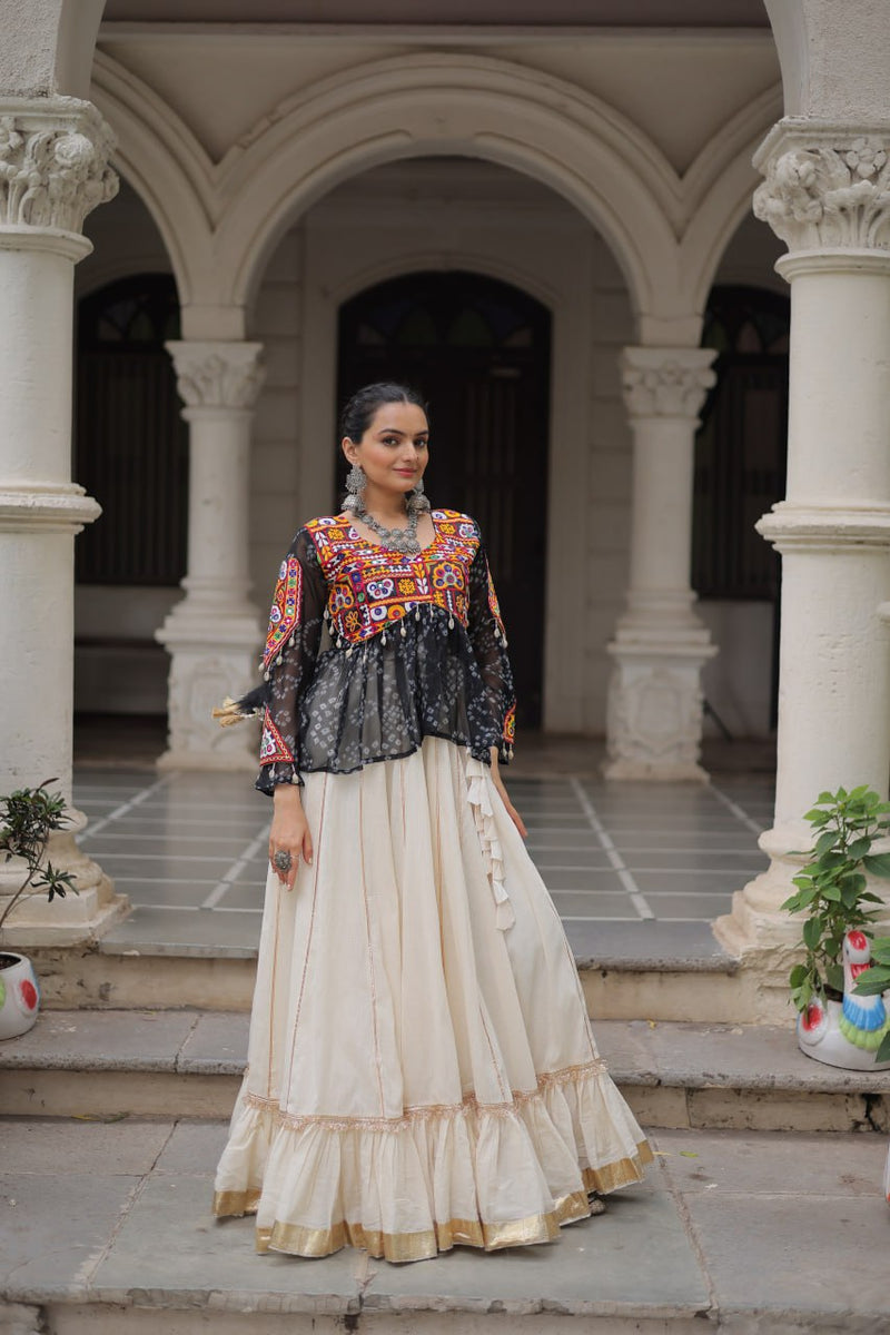 Womenline Black Color  Kora Cotton Navratri Lehenga Choli