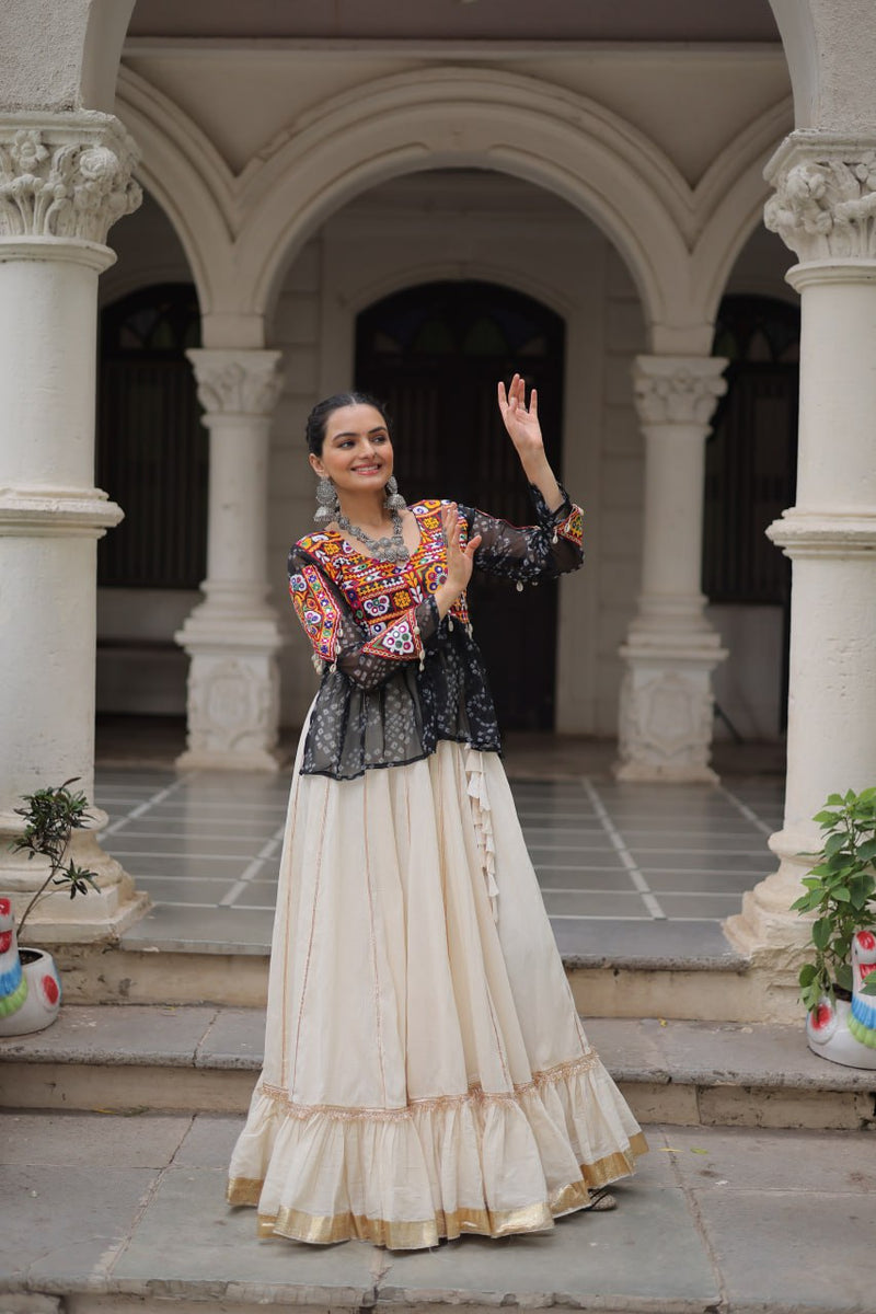 Womenline Black Color  Kora Cotton Navratri Lehenga Choli