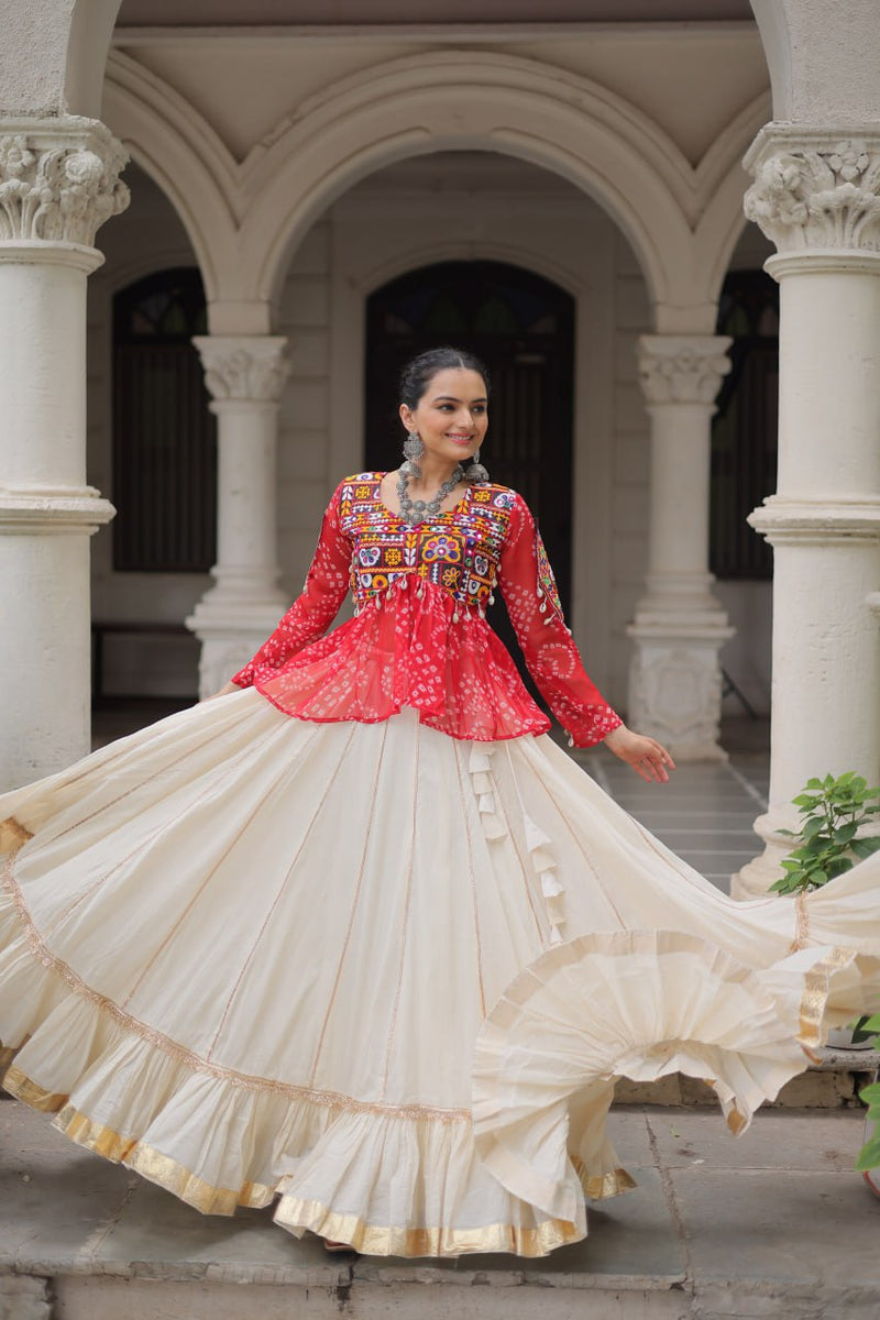 Womenline Red Color Kora Cotton Navratri Lehenga Choli
