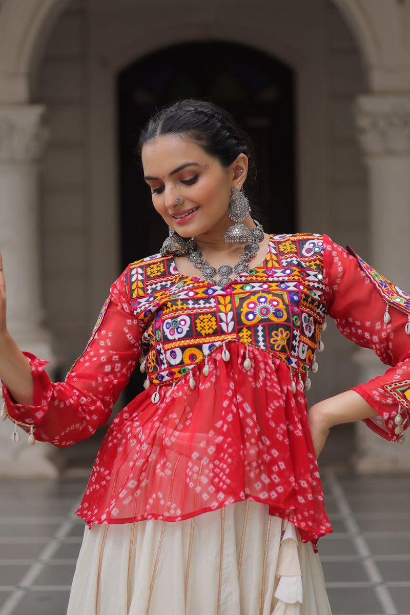 Womenline Red Color Kora Cotton Navratri Lehenga Choli