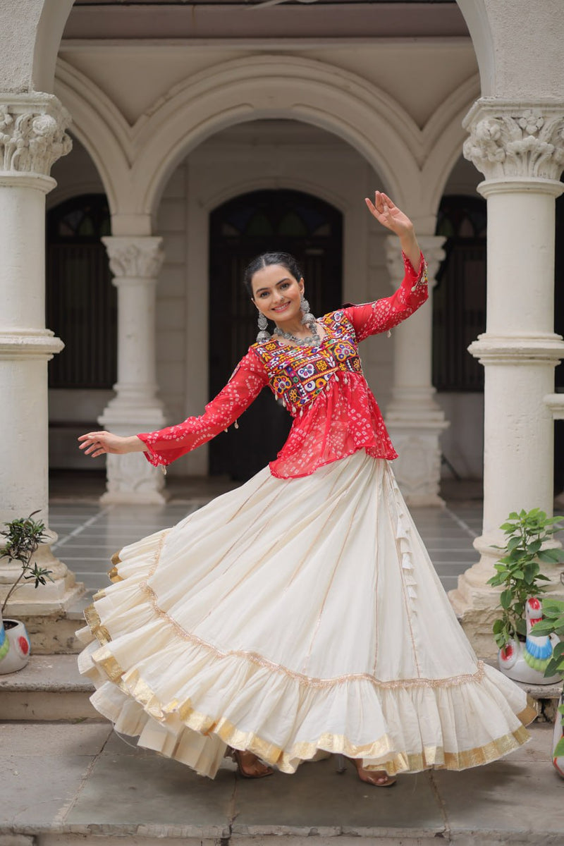 Womenline Red Color Kora Cotton Navratri Lehenga Choli
