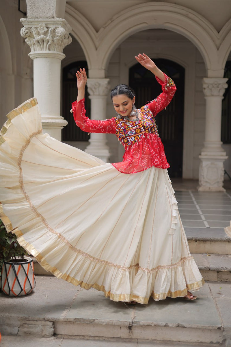 Womenline Red Color Kora Cotton Navratri Lehenga Choli