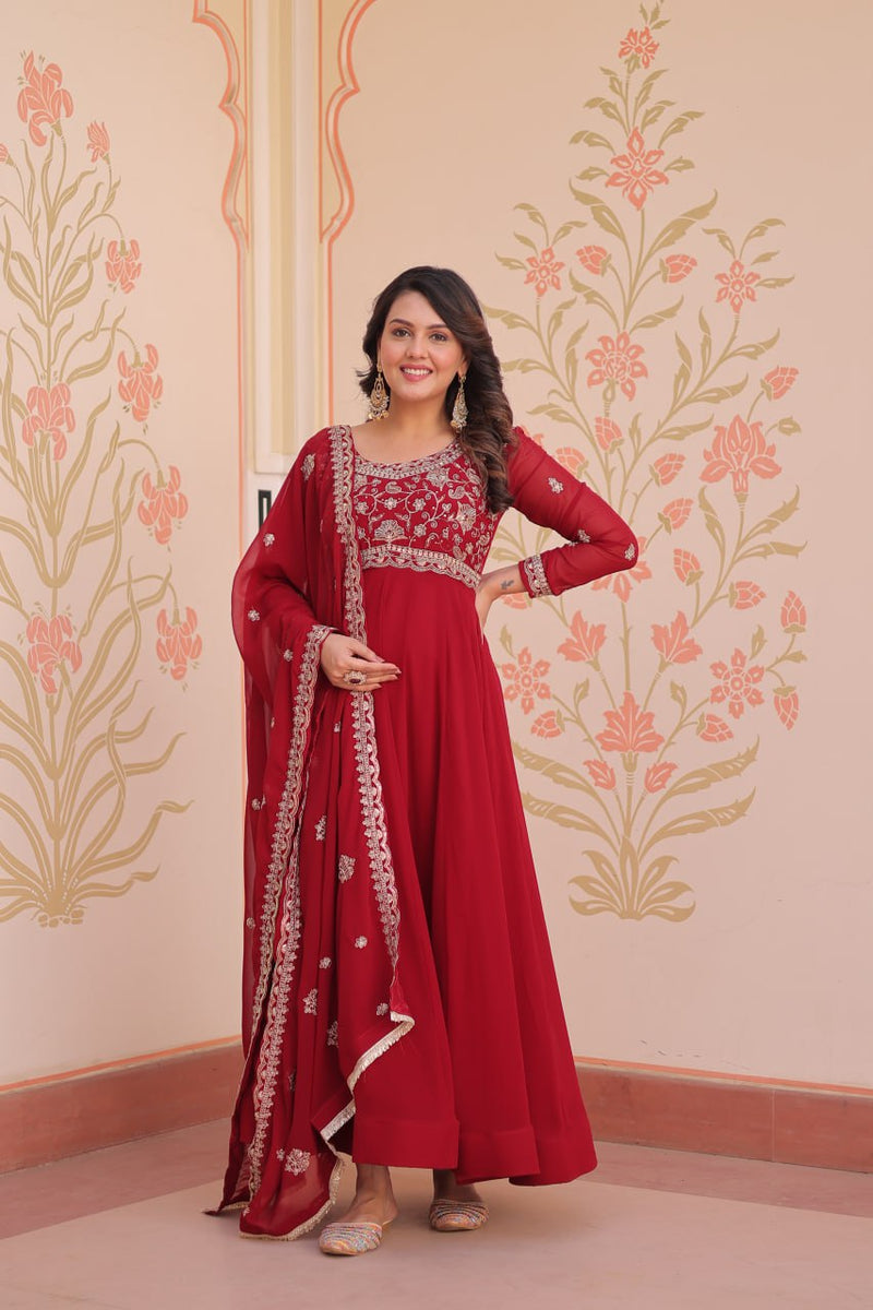 Womenline  Faux Blooming with Beads Embroidery-Work Gown