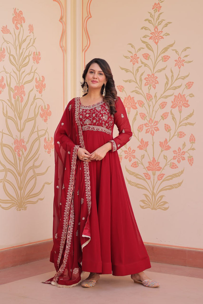 Womenline  Faux Blooming with Beads Embroidery-Work Gown