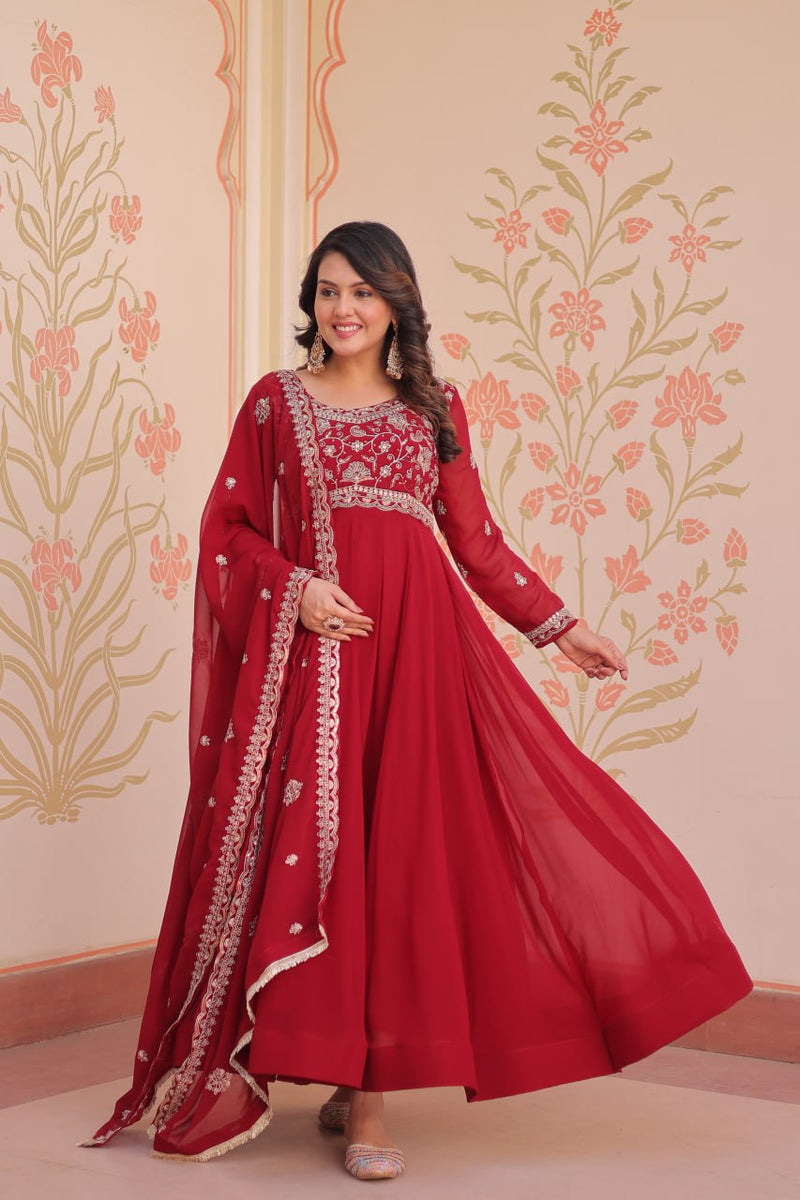Womenline  Faux Blooming with Beads Embroidery-Work Gown