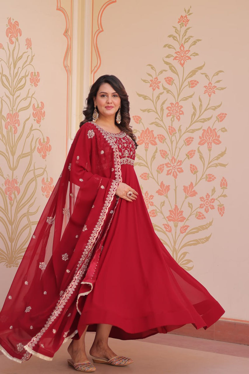 Womenline  Faux Blooming with Beads Embroidery-Work Gown