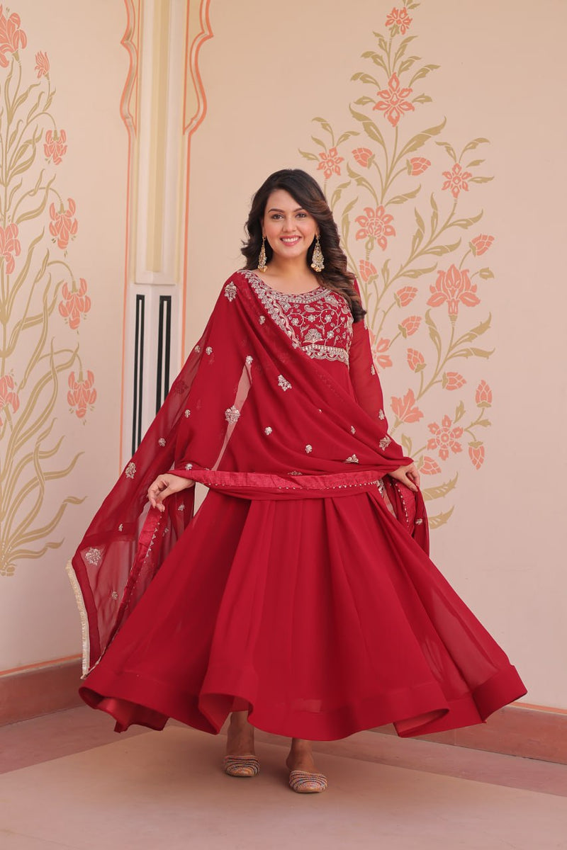 Womenline  Faux Blooming with Beads Embroidery-Work Gown