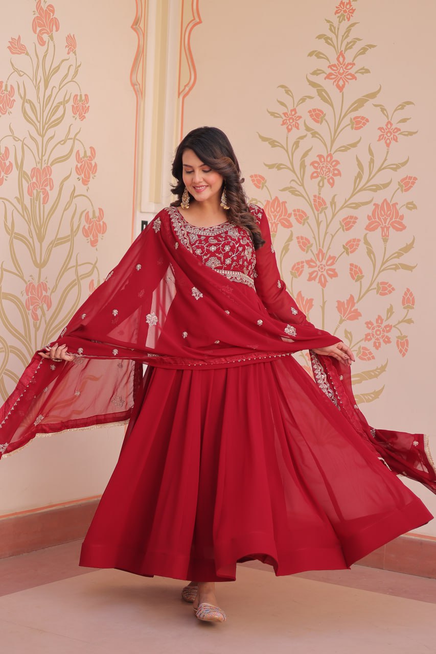 Womenline  Faux Blooming with Beads Embroidery-Work Gown