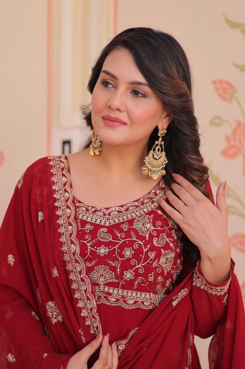 Womenline  Faux Blooming with Beads Embroidery-Work Gown