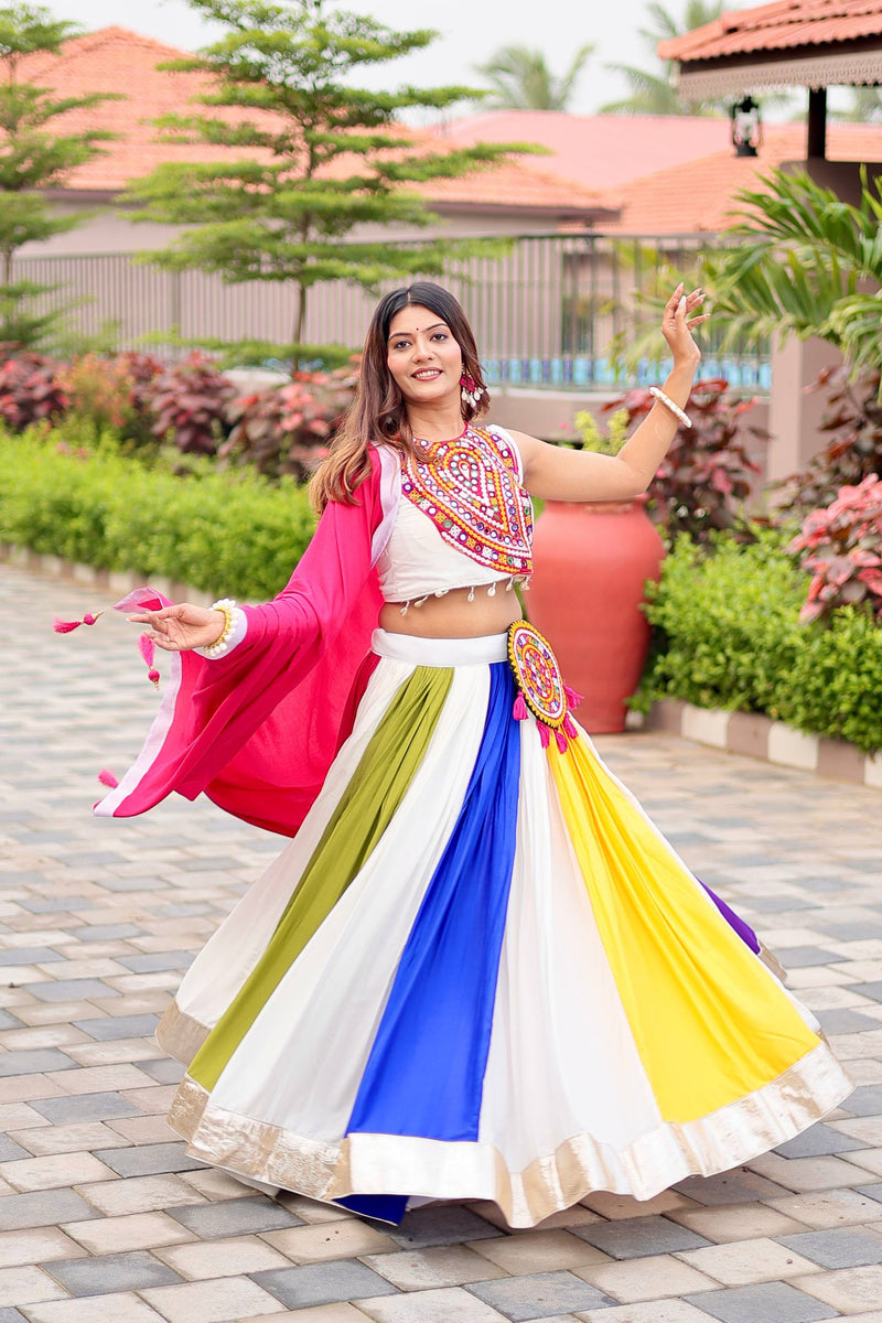 Womenline Multi Colour Gamthi Work and Mirror Lehenga Choli