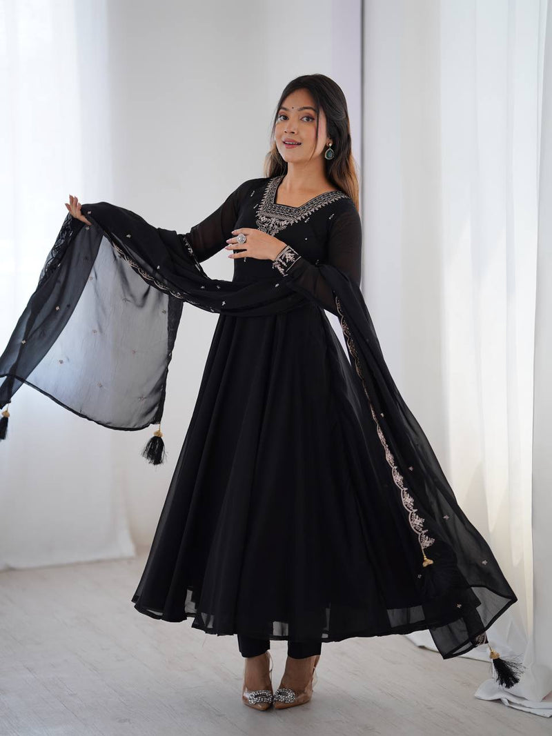 WomenLine Black Color Full Flair Anarkali Suit