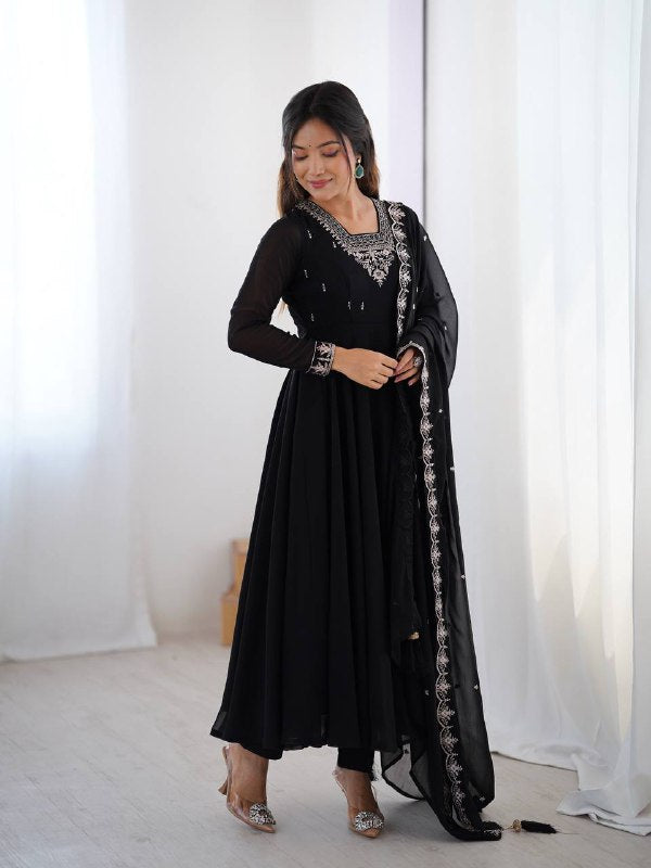 WomenLine Black Color Full Flair Anarkali Suit