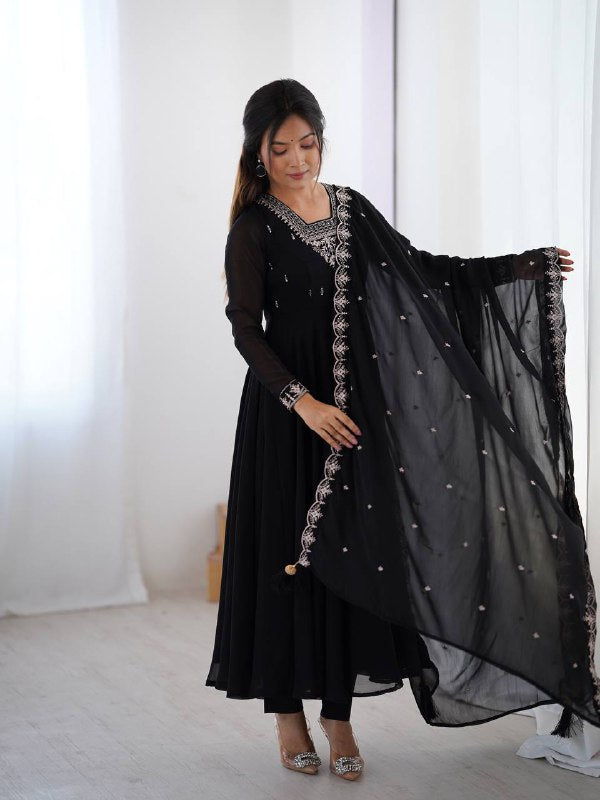 WomenLine Black Color Full Flair Anarkali Suit