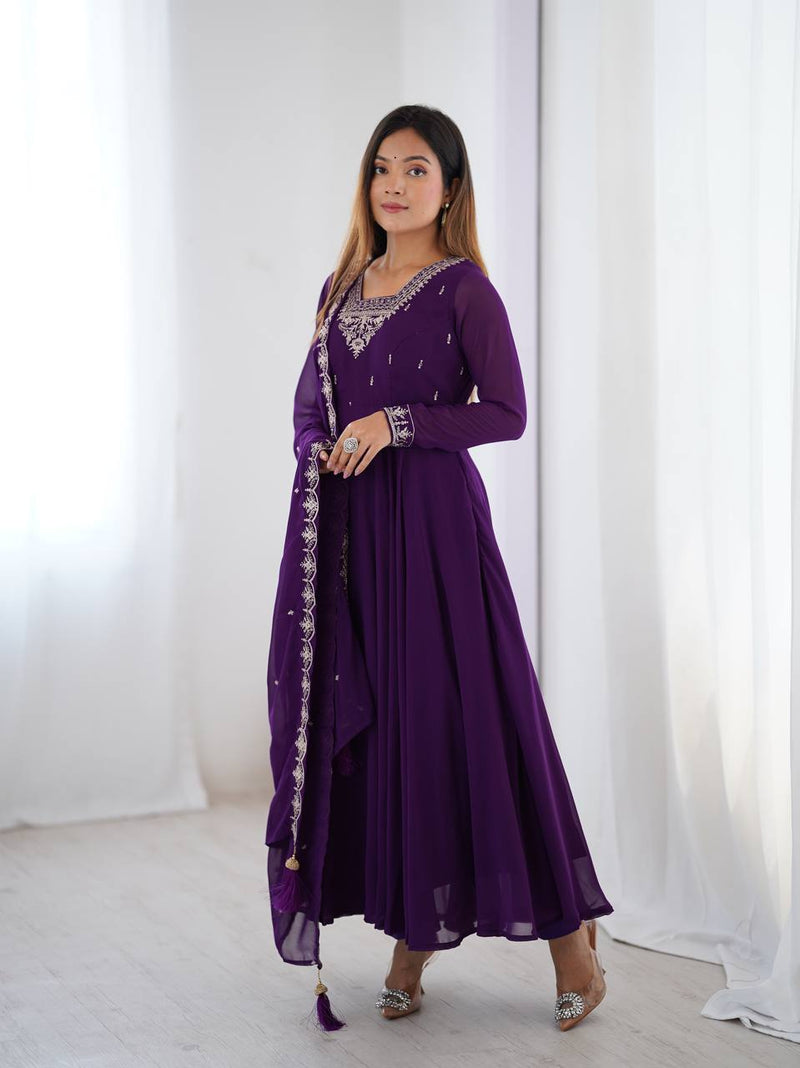 Womenline Purpal Color Full Flair Anarkali Suit