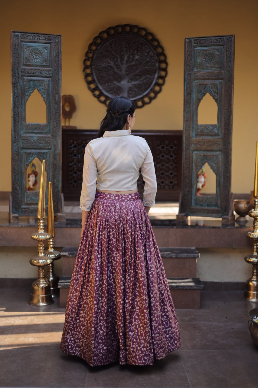 Womenline Wine Jacquard Weaving Floral Lehenga Choli