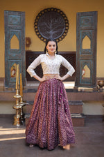 Womenline Wine Jacquard Weaving Floral Lehenga Choli