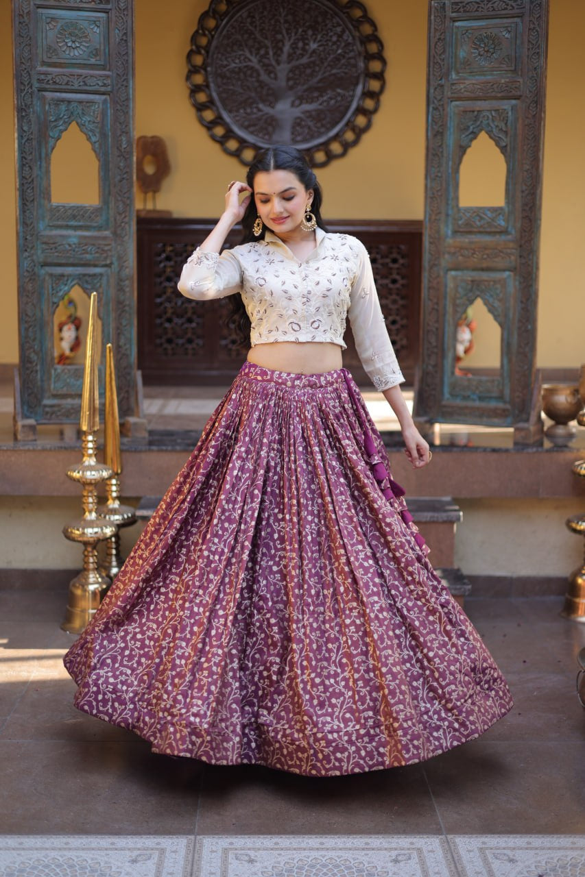 Womenline Wine Jacquard Weaving Floral Lehenga Choli