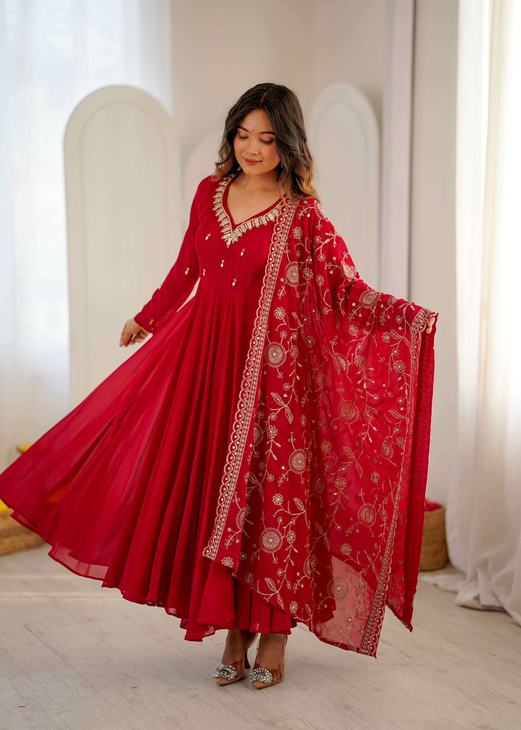 Womenline Rani Pink Anarkali Suit with Embroidered Dupatta