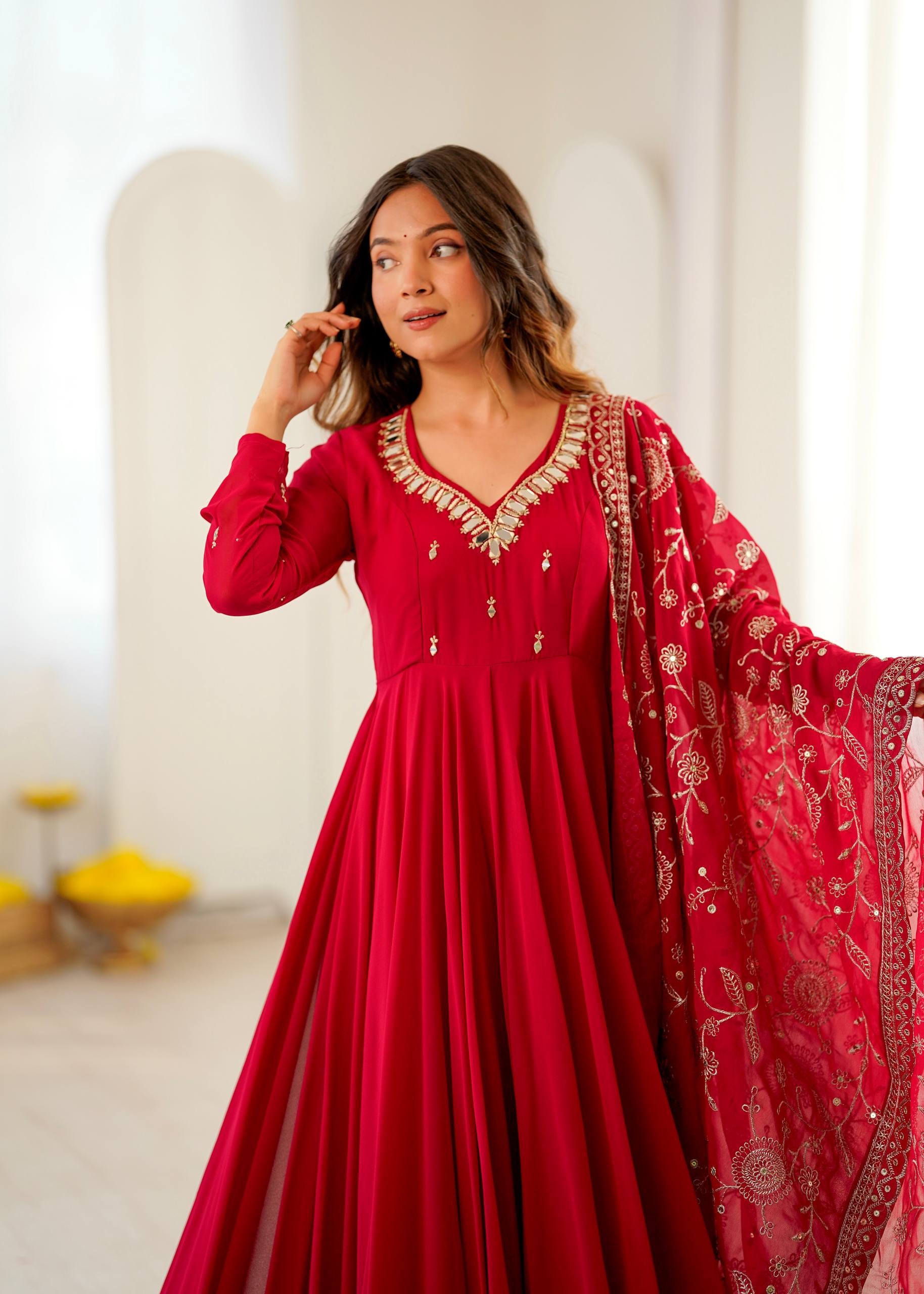 Womenline Rani Pink Anarkali Suit with Embroidered Dupatta