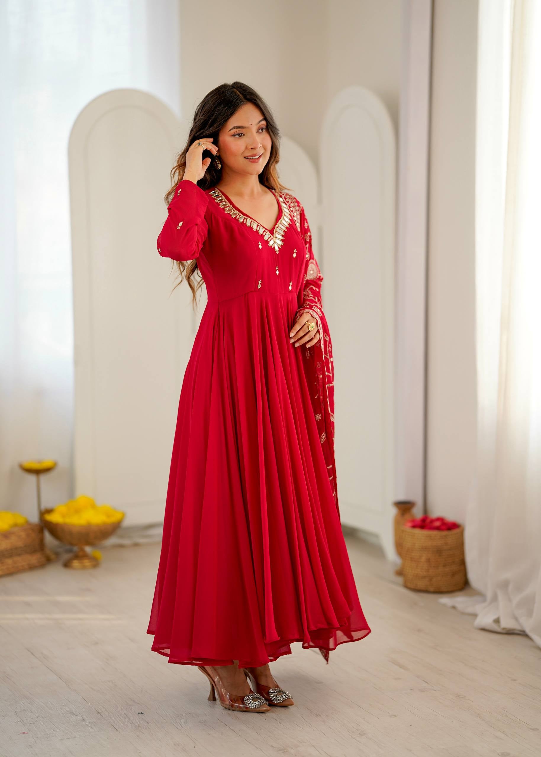 Womenline Rani Pink Anarkali Suit with Embroidered Dupatta