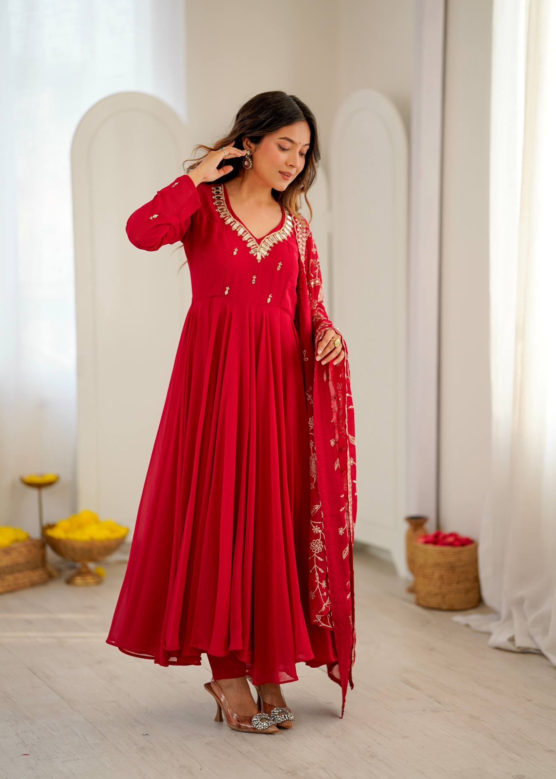 Womenline Rani Pink Anarkali Suit with Embroidered Dupatta