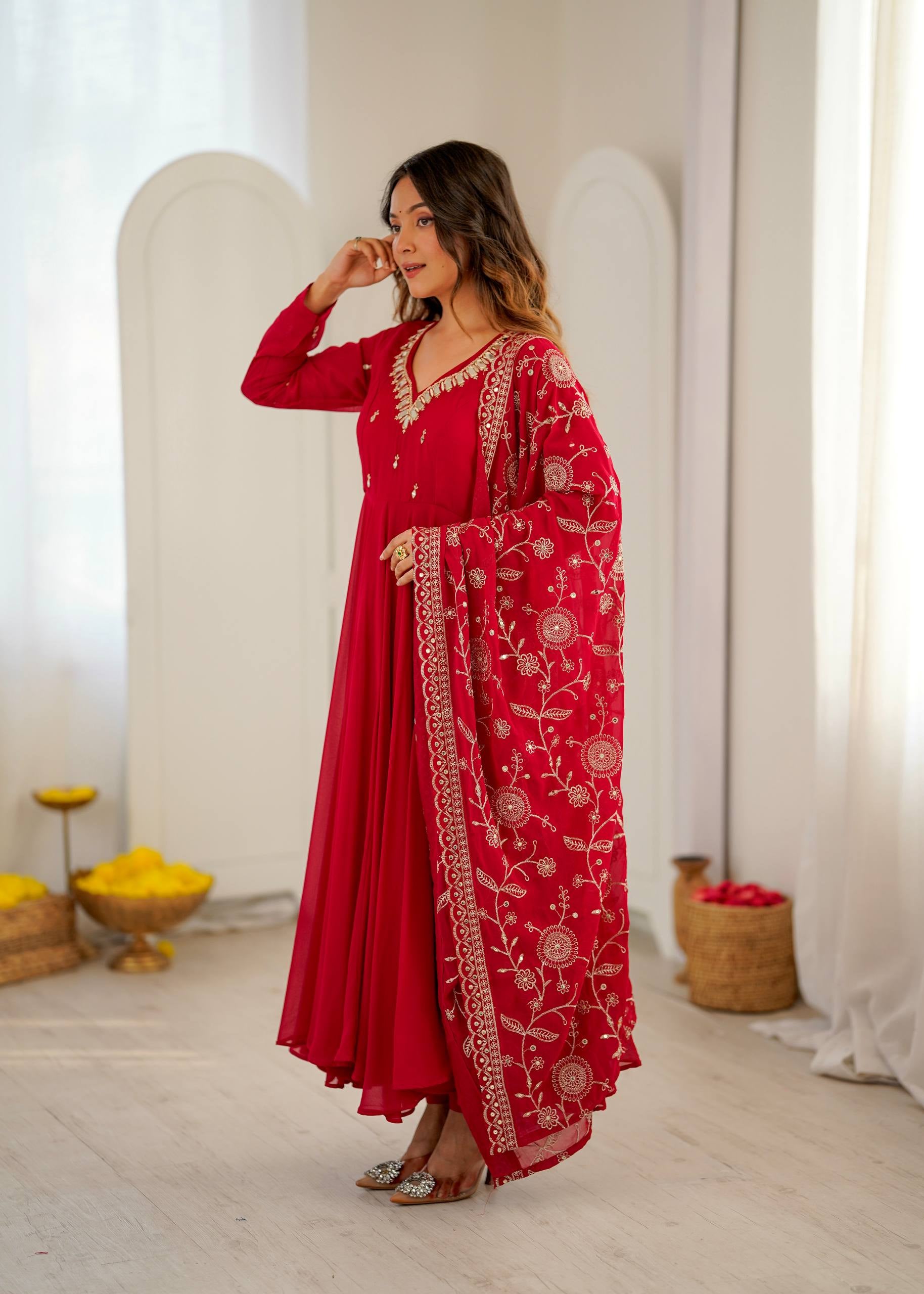 Womenline Rani Pink Anarkali Suit with Embroidered Dupatta