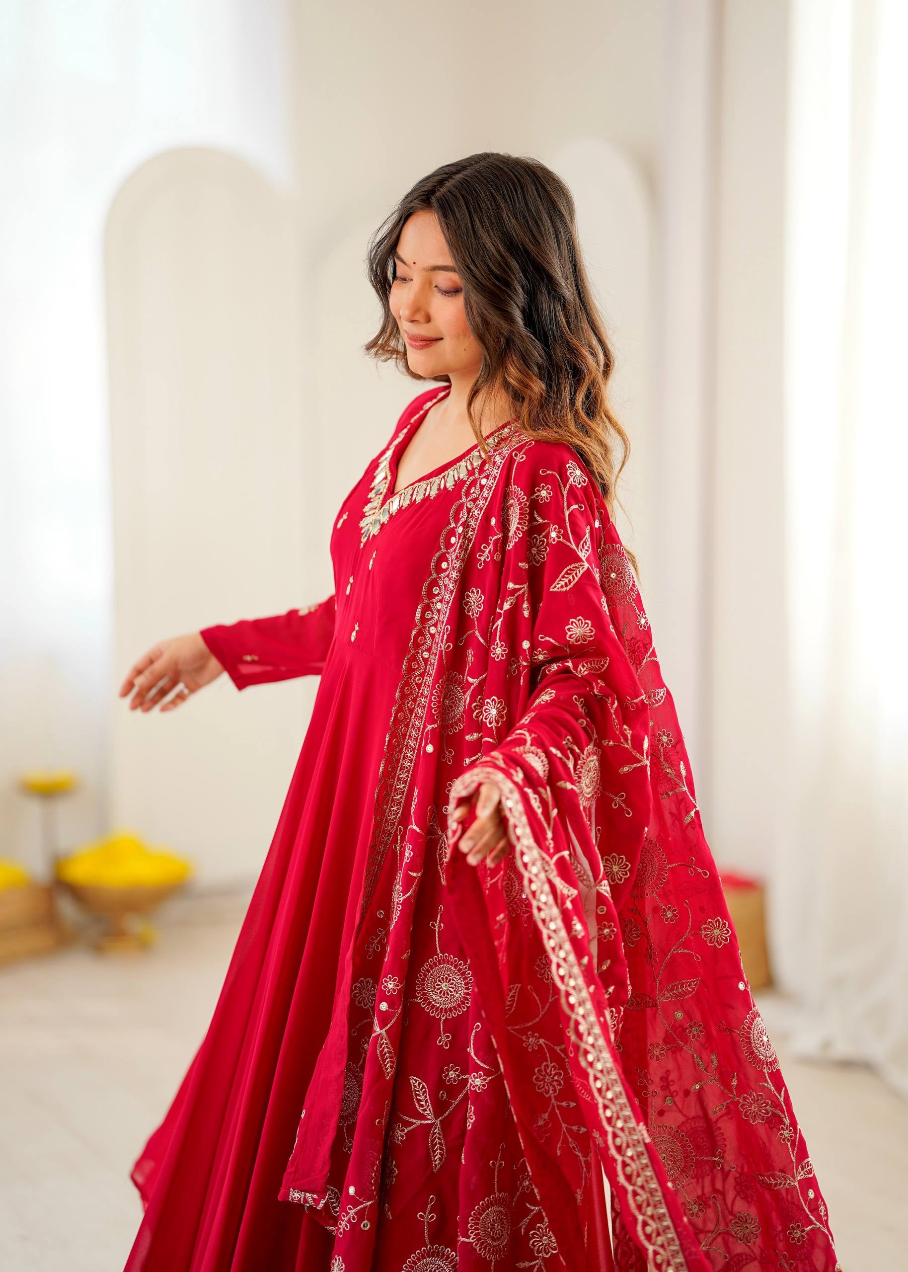 Womenline Rani Pink Anarkali Suit with Embroidered Dupatta