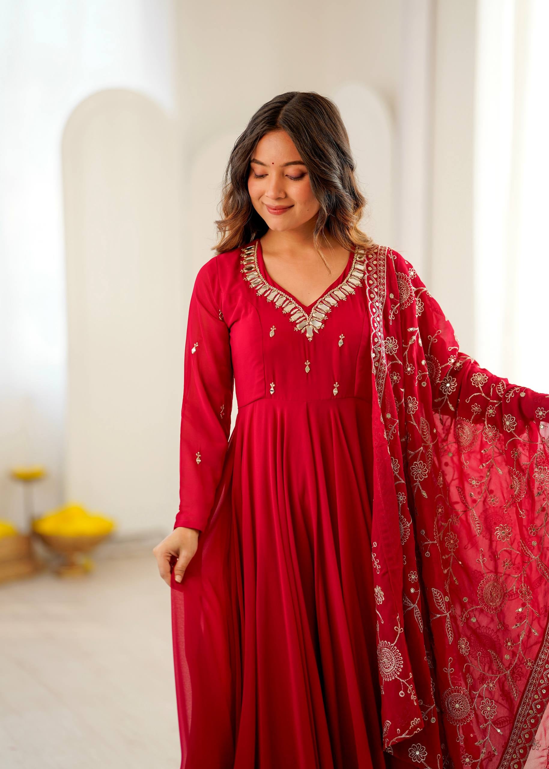 Womenline Rani Pink Anarkali Suit with Embroidered Dupatta