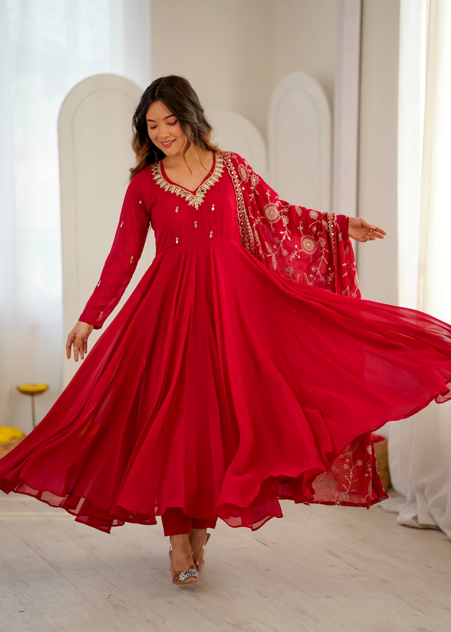 Womenline Rani Pink Anarkali Suit with Embroidered Dupatta