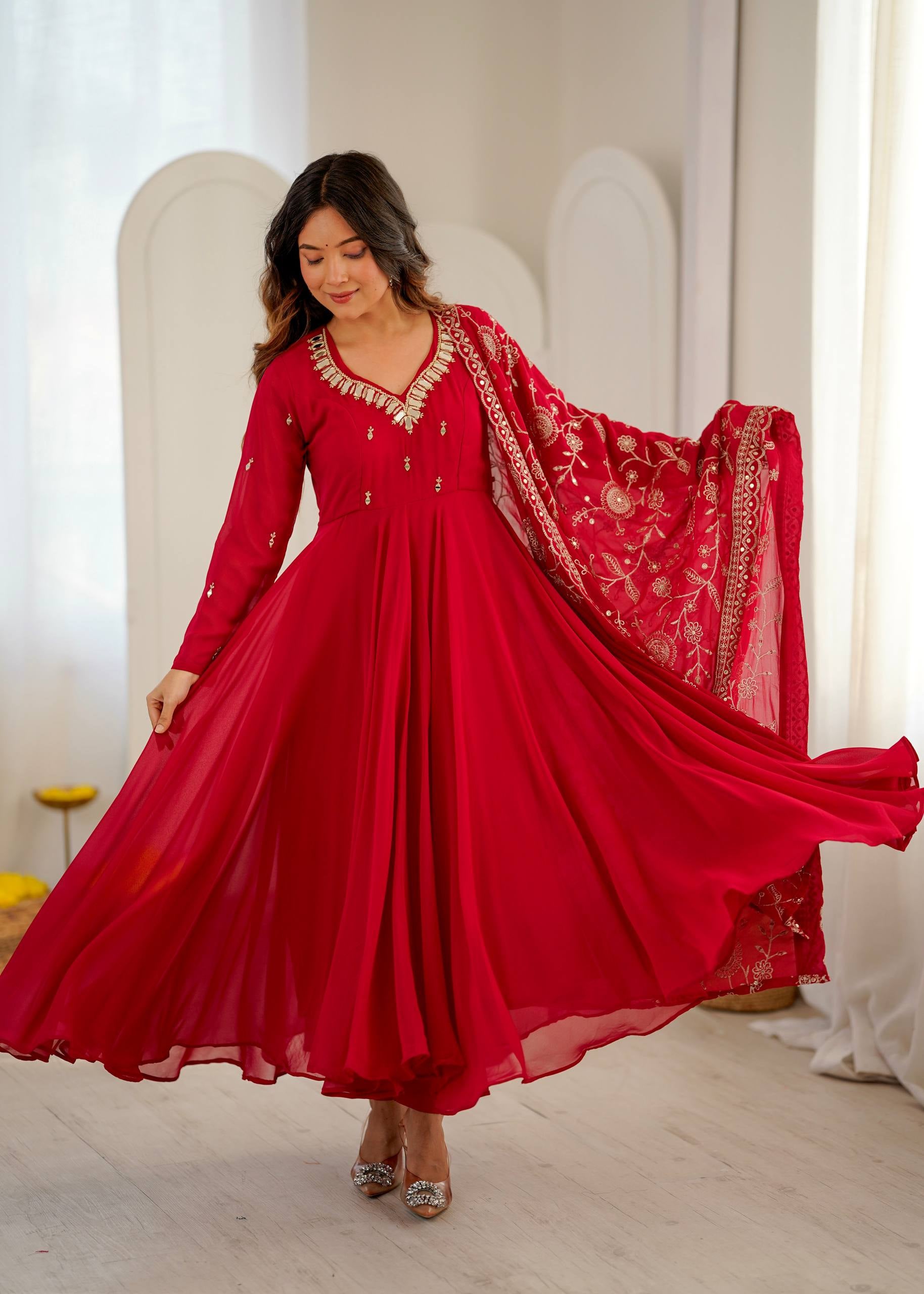 Womenline Rani Pink Anarkali Suit with Embroidered Dupatta
