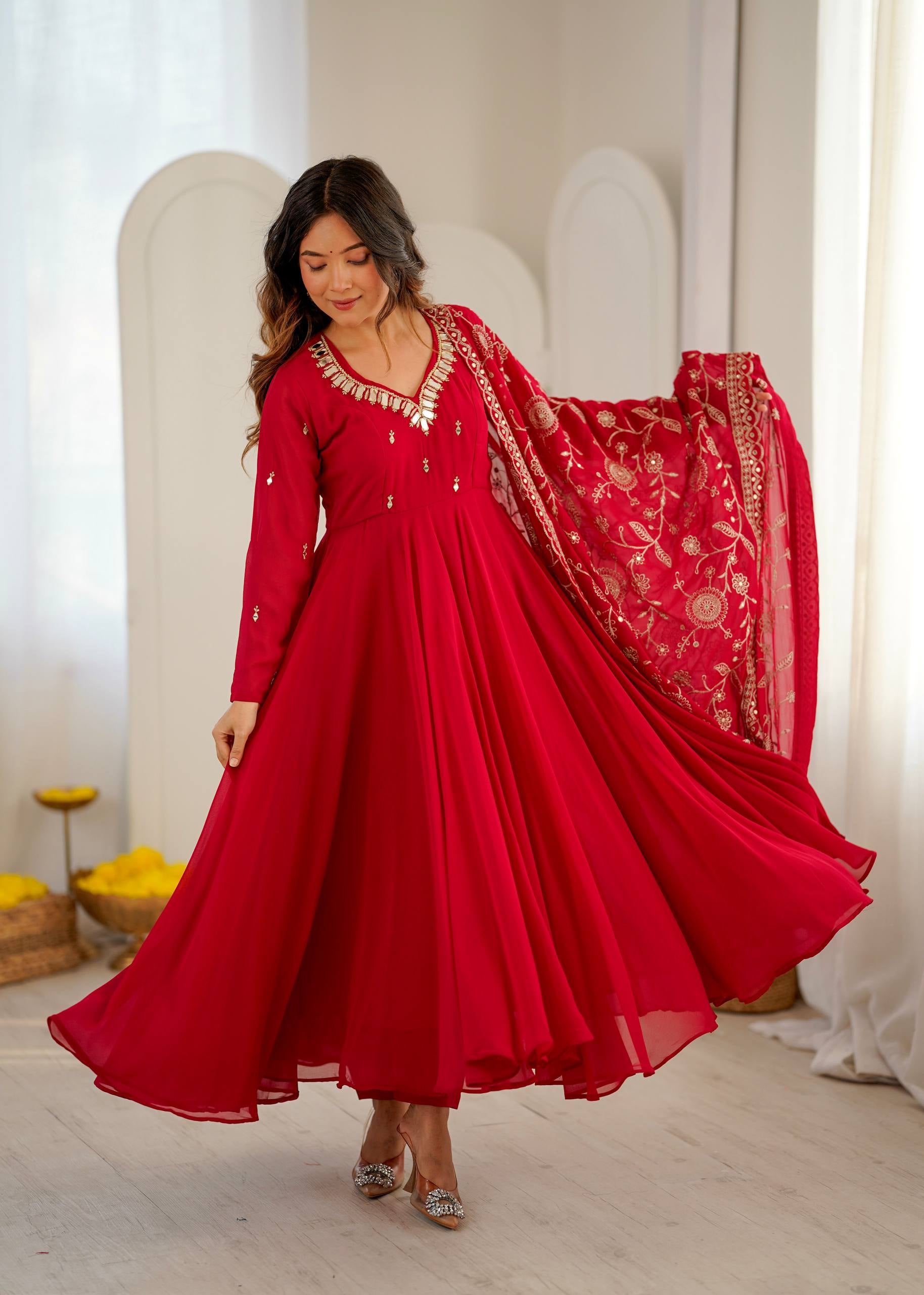 Womenline Rani Pink Anarkali Suit with Embroidered Dupatta