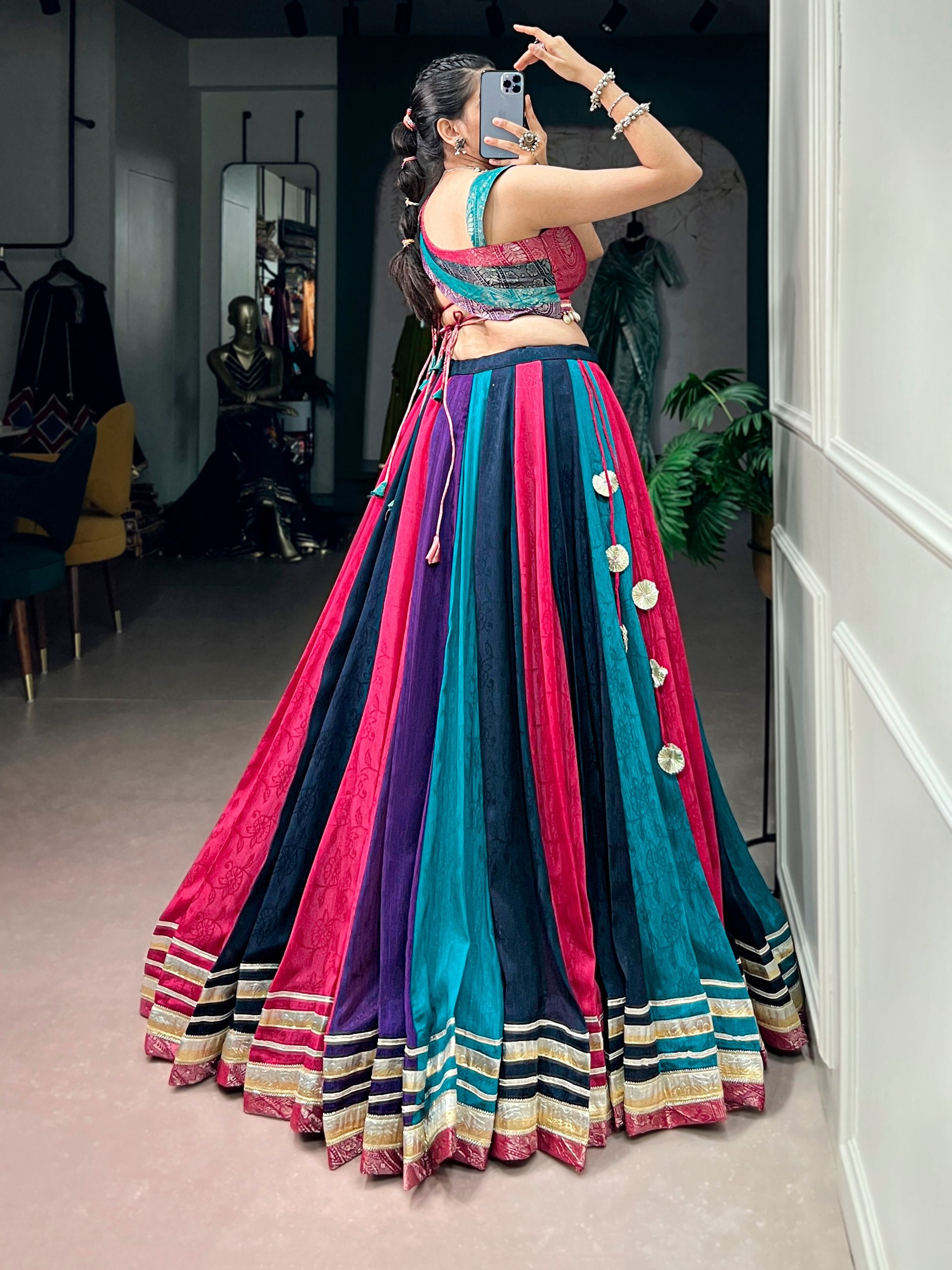 Womenline Multicolor Panelled Navratri Lehenga Choli with Designer Blouse