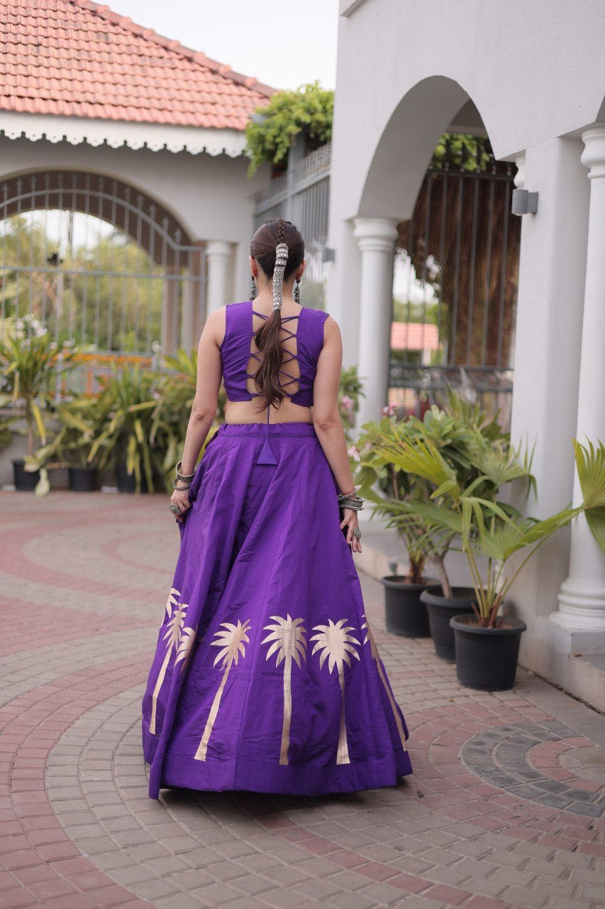 Womenline Purple Navratri Lehenga Choli with Mirror Work Blouse