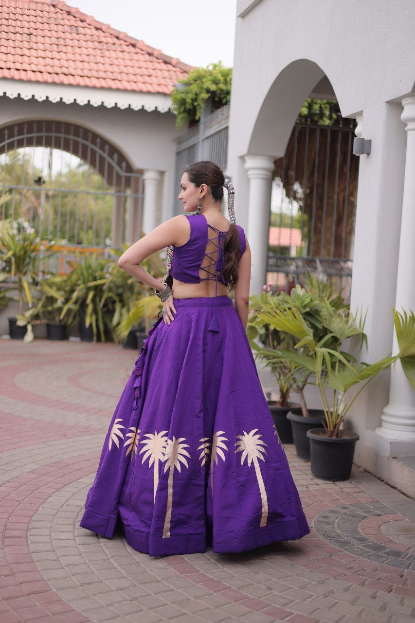 Womenline Purple Navratri Lehenga Choli with Mirror Work Blouse