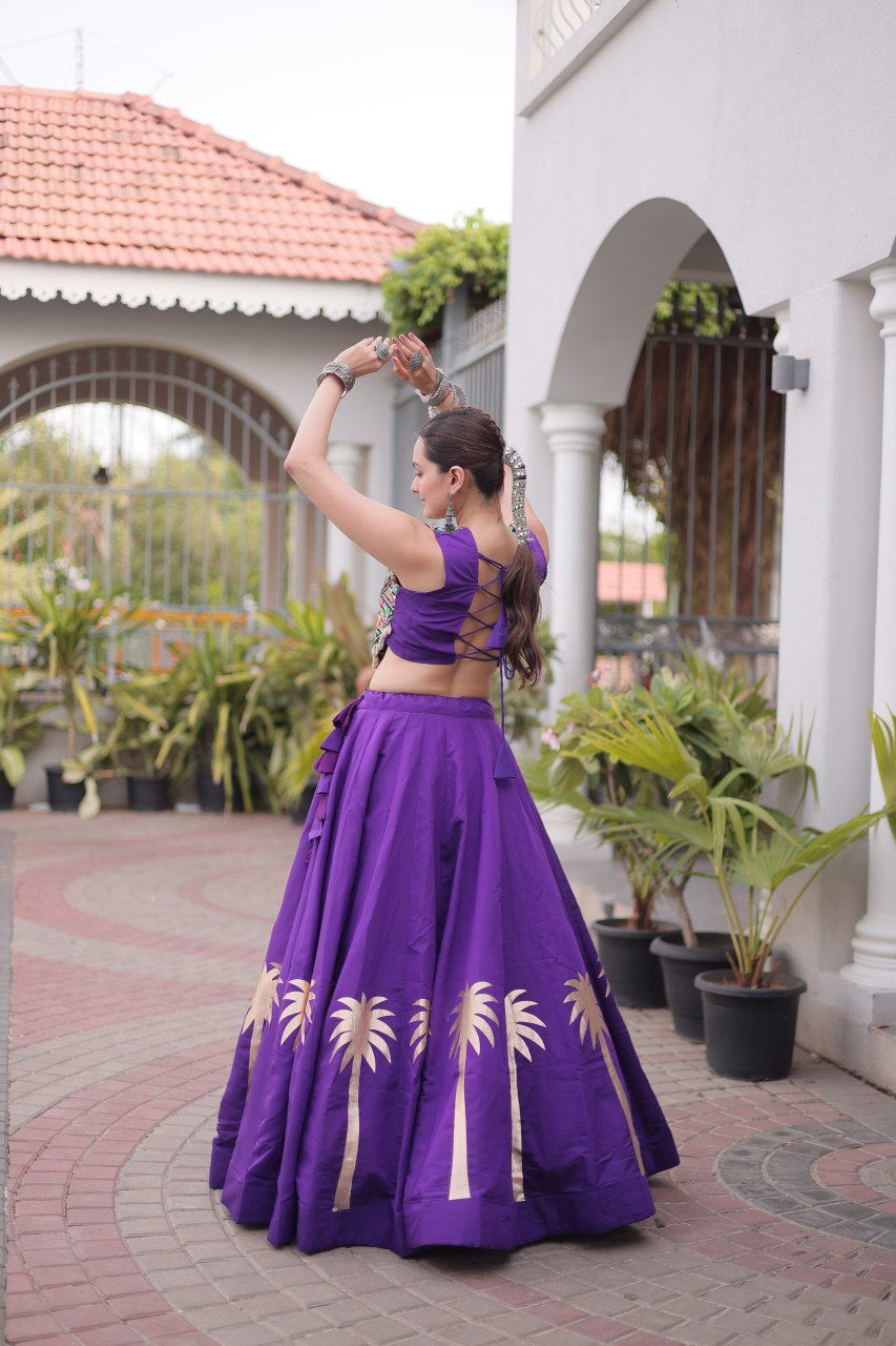 Womenline Purple Navratri Lehenga Choli with Mirror Work Blouse