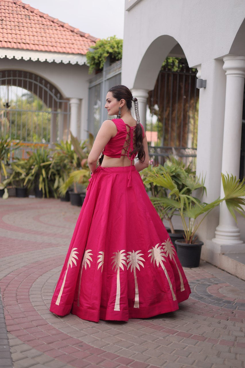 Womenline Rani Pink Navratri Lehenga Choli with Mirror Work Blouse