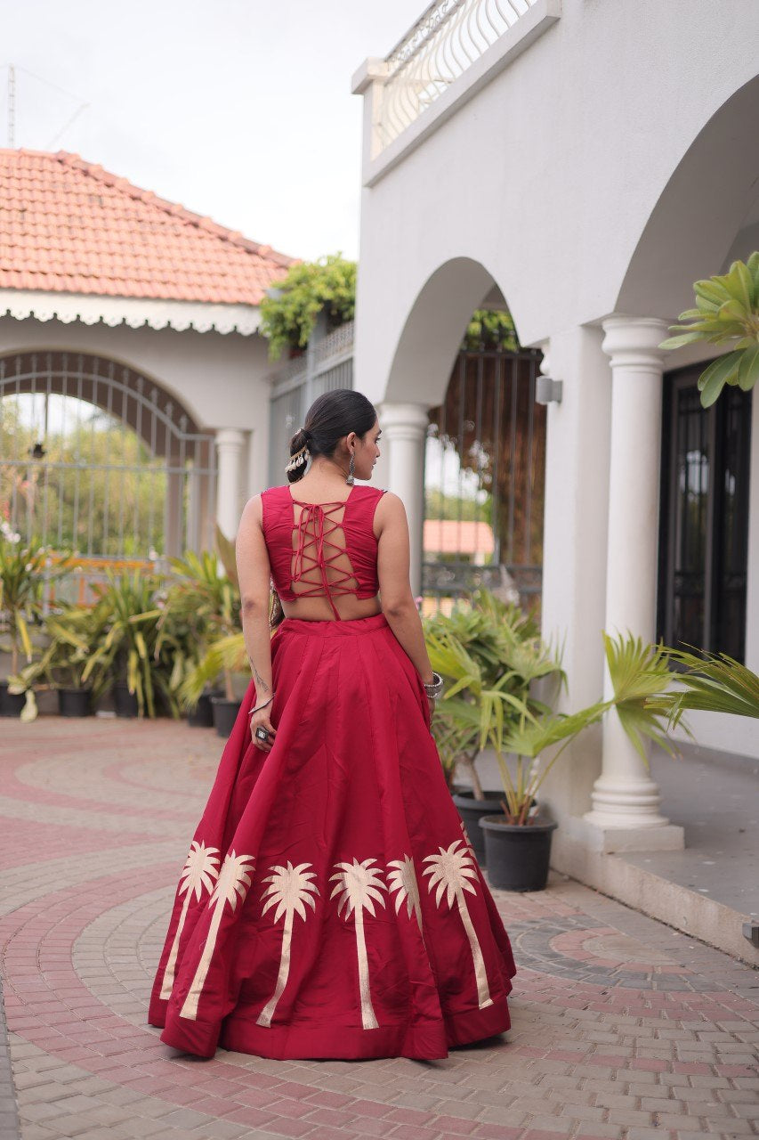 Womenline Maroon Navratri Lehenga Choli with Mirror Work Blouse