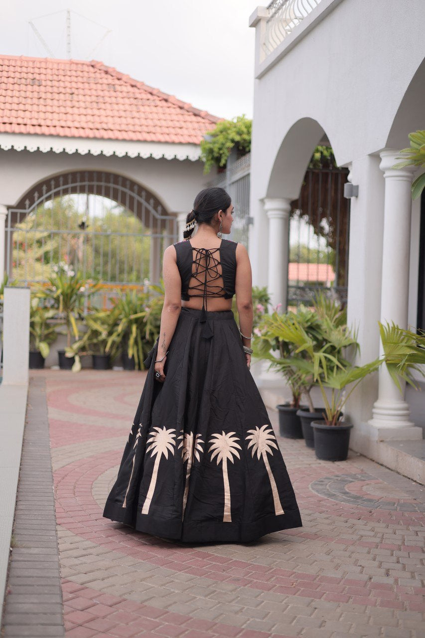 Womenline Black Navratri Lehenga Choli with Mirror Work Blouse