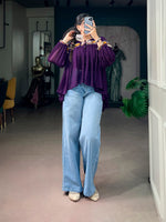Womenline Purple Boho Embroidered Peasant Top